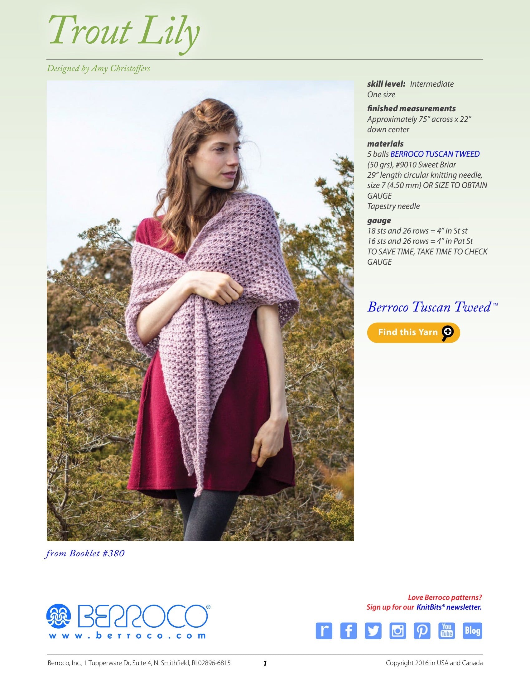 Berroco Trout Lily Wrap Knitting Pattern