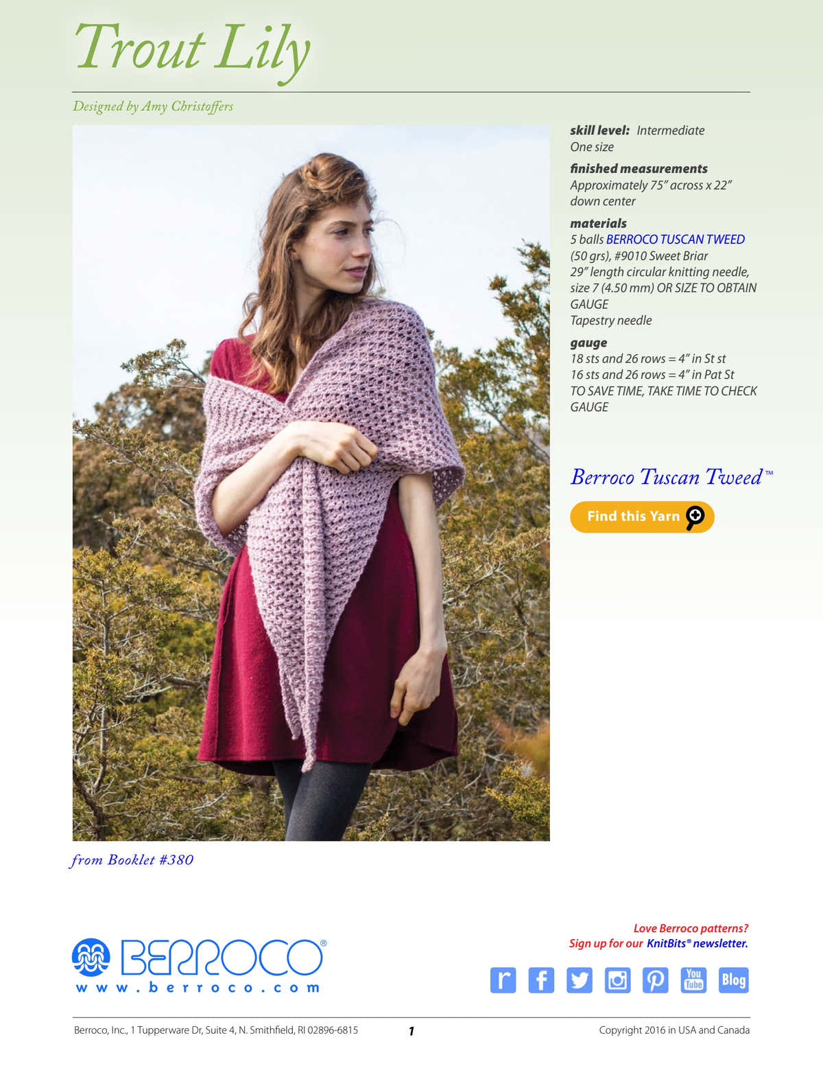 Berroco Trout Lily Wrap Knitting Pattern