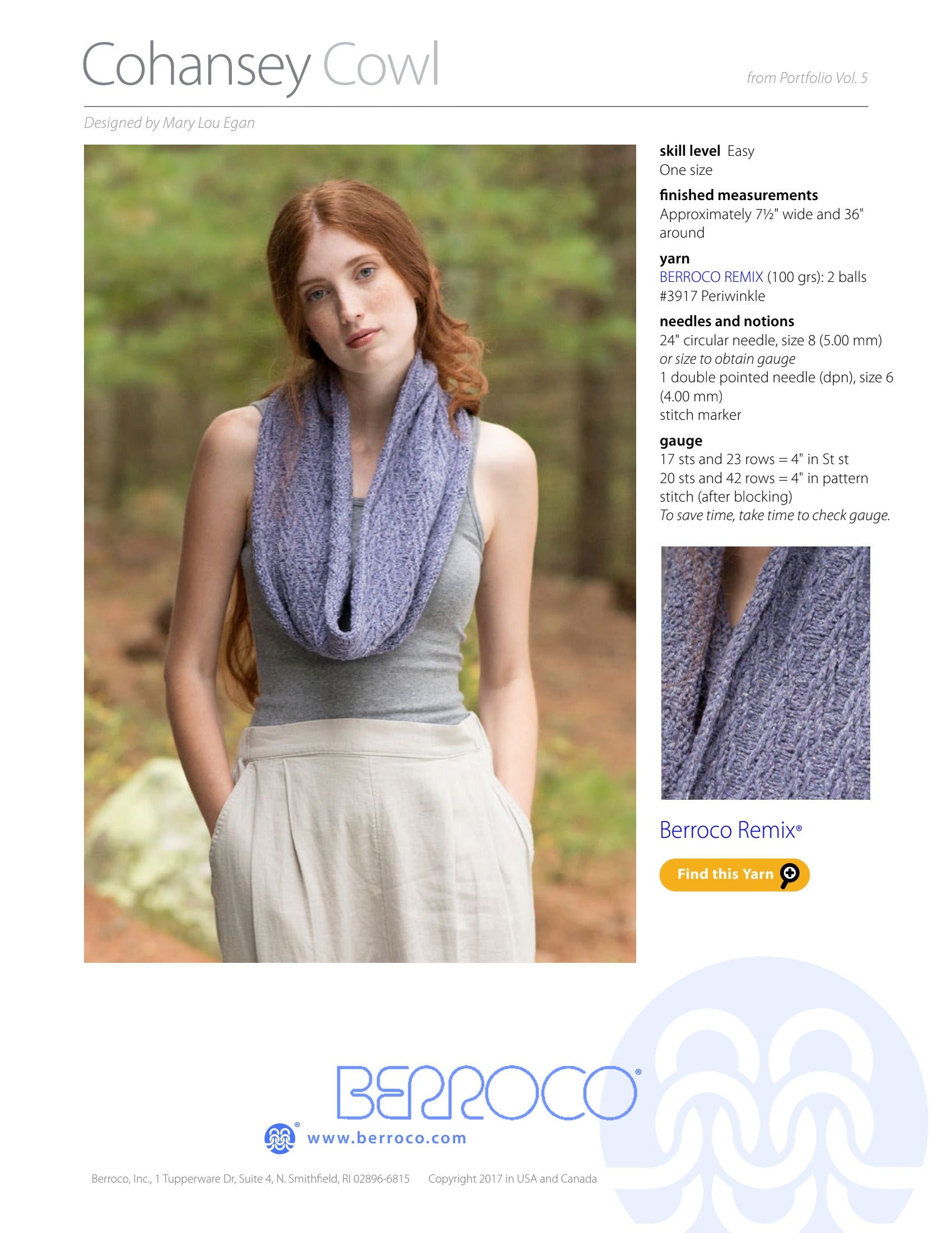 Berroco Cohansey Cowl Knitting Pattern