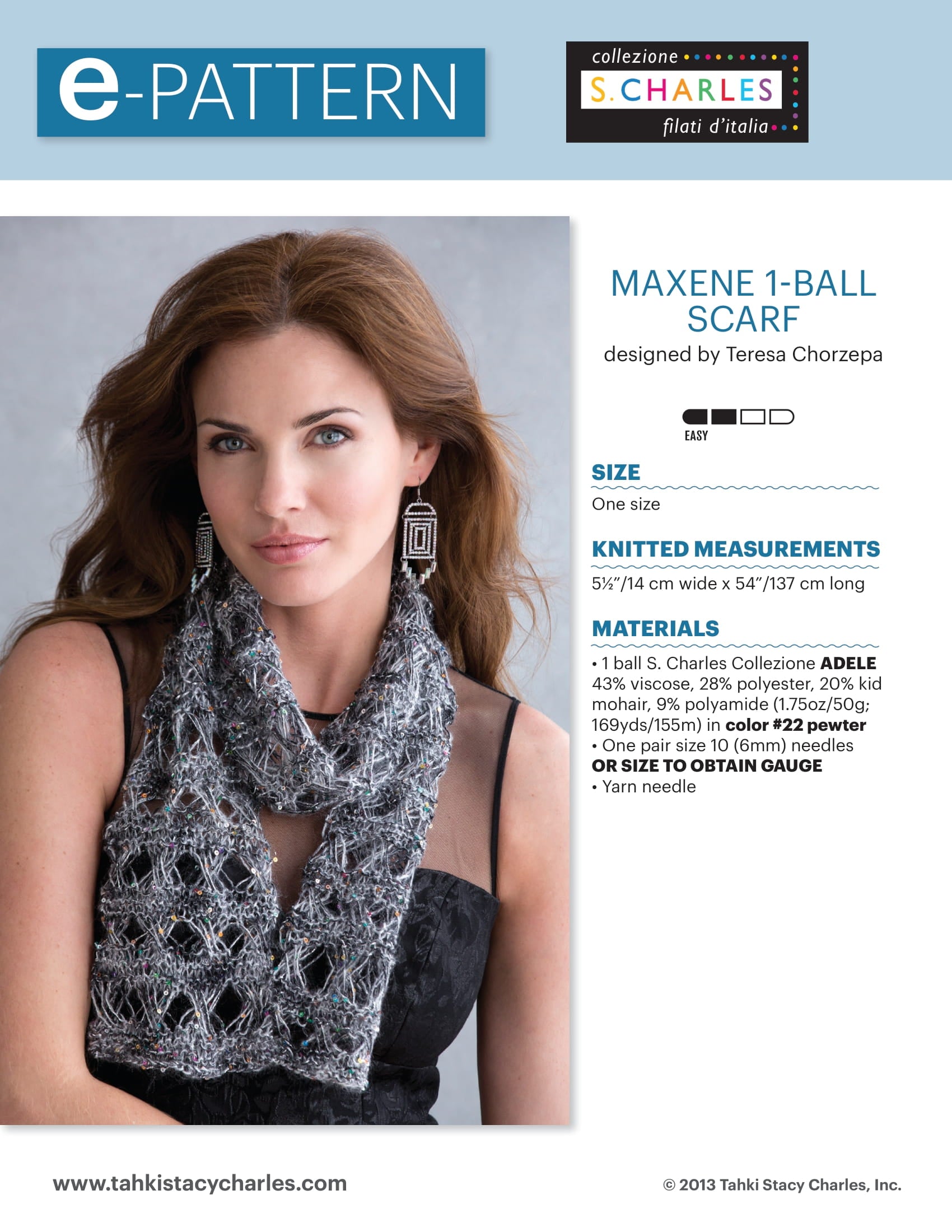 Stacy Charles Fine Yarns Maxene Ball Scarf Knitting Pattern