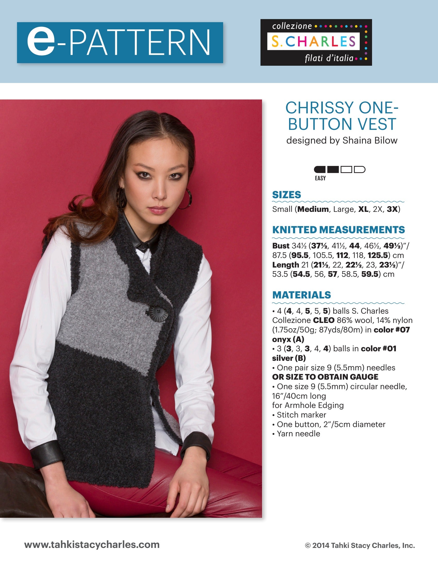 Stacy Charles Fine Yarns Chrissy One-Button Vest Knitting
