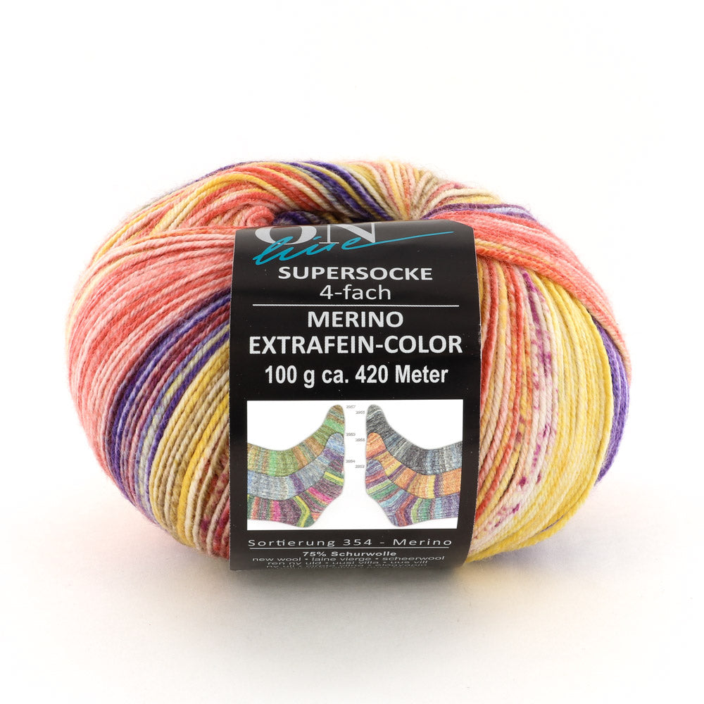 On-Line Supersocke 354 - Merino Extrafine Color Yarn - Merino Wool 4 Ply
