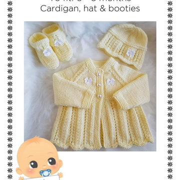 Cariad Baby Cardigan, hat & Booties knitting pattern