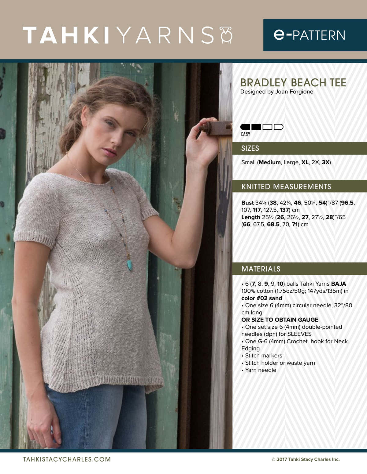 Tahki Yarns Bradley Beach Tee Knitting Pattern