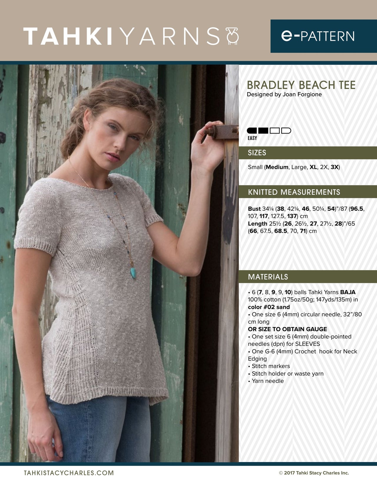 Tahki Yarns Bradley Beach Tee Knitting Pattern