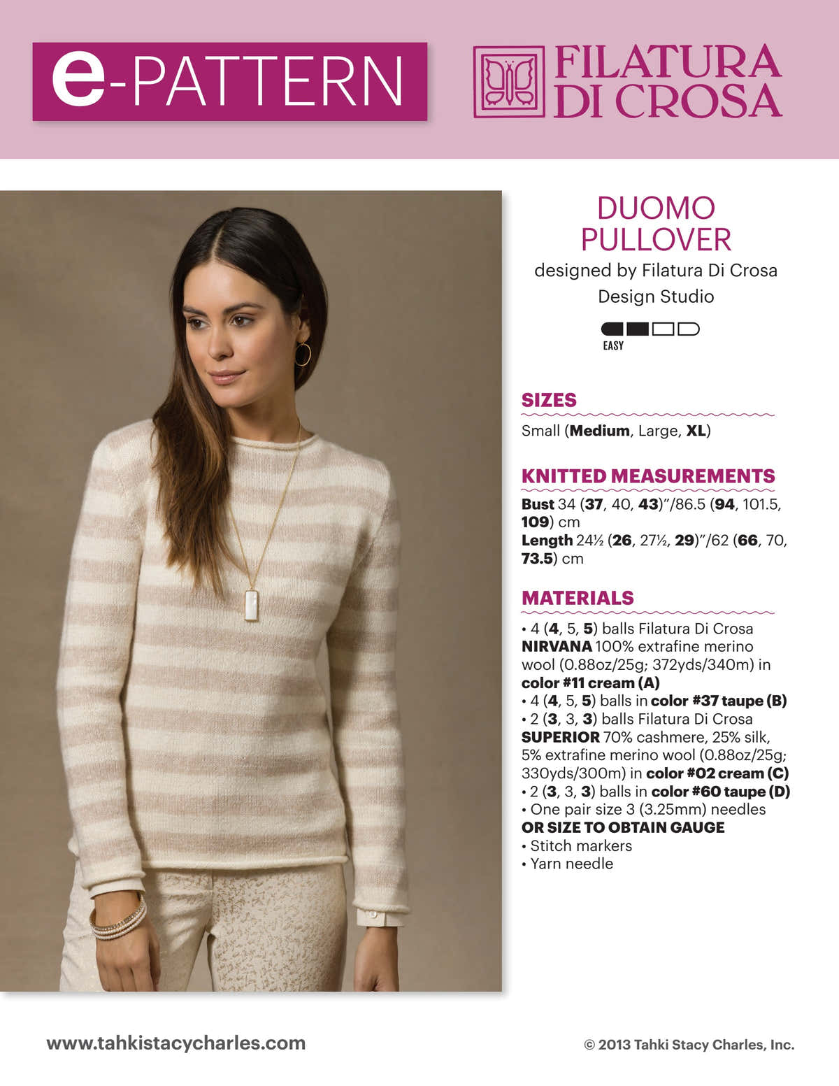 Filatura Di Crosa Duomo Pullover Jumper Knitting Pattern