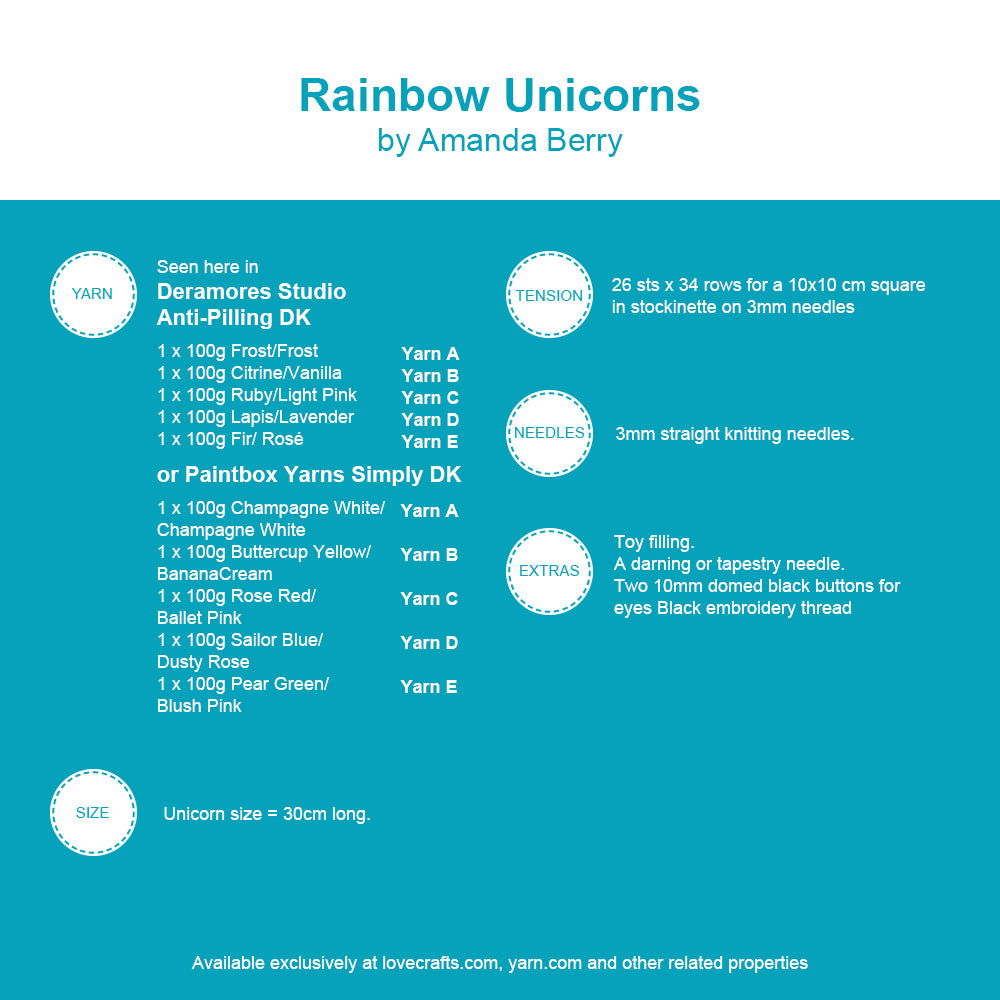 Deramores Unicorns Toy Knitting Pattern