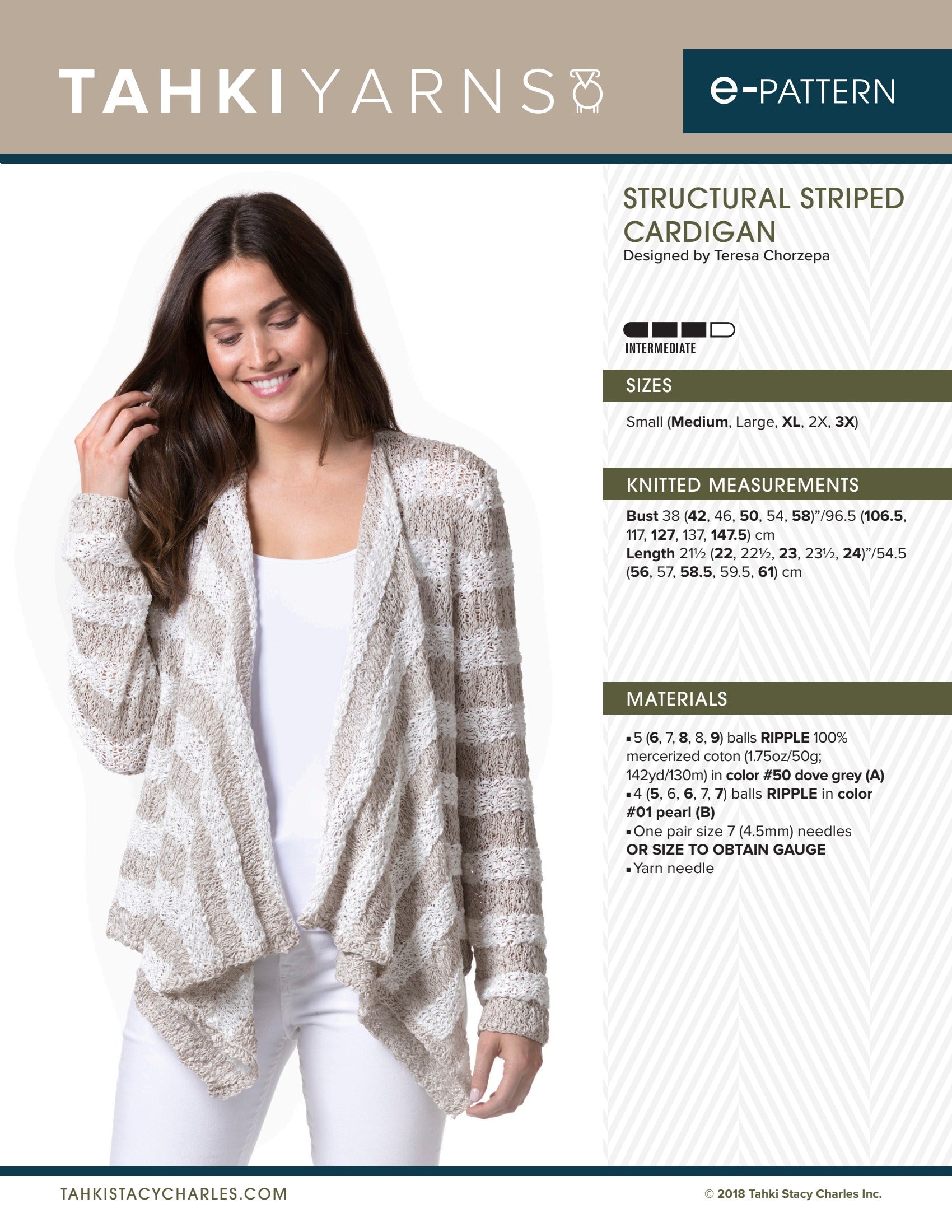 Tahki Yarns Structural Striped Cardigan Knitting Pattern