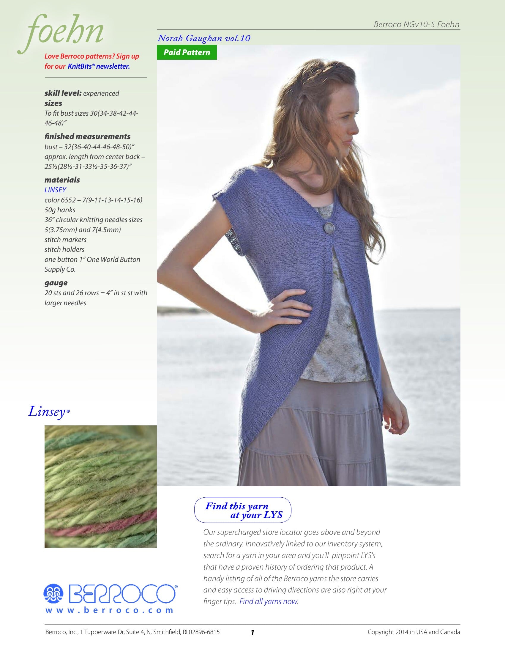 Berroco Foehn Cardigan Knitting Pattern