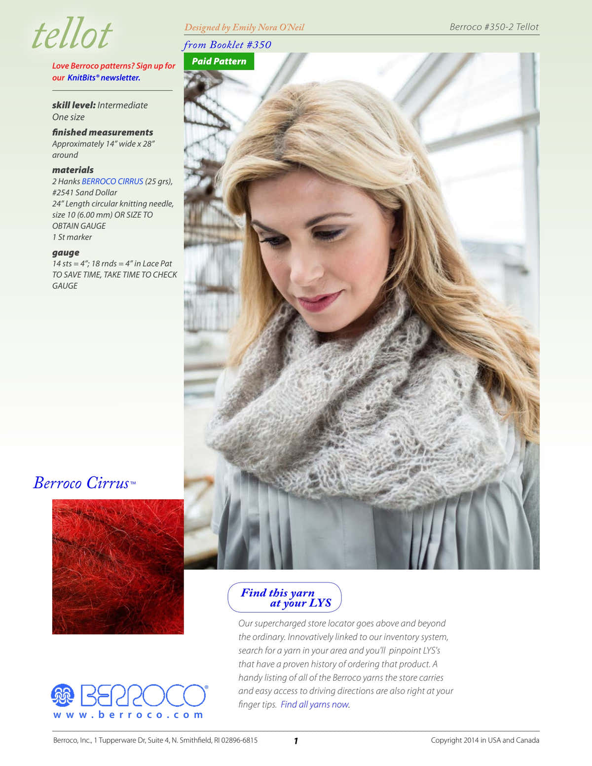 Berroco Tellot Cowl Knitting Pattern