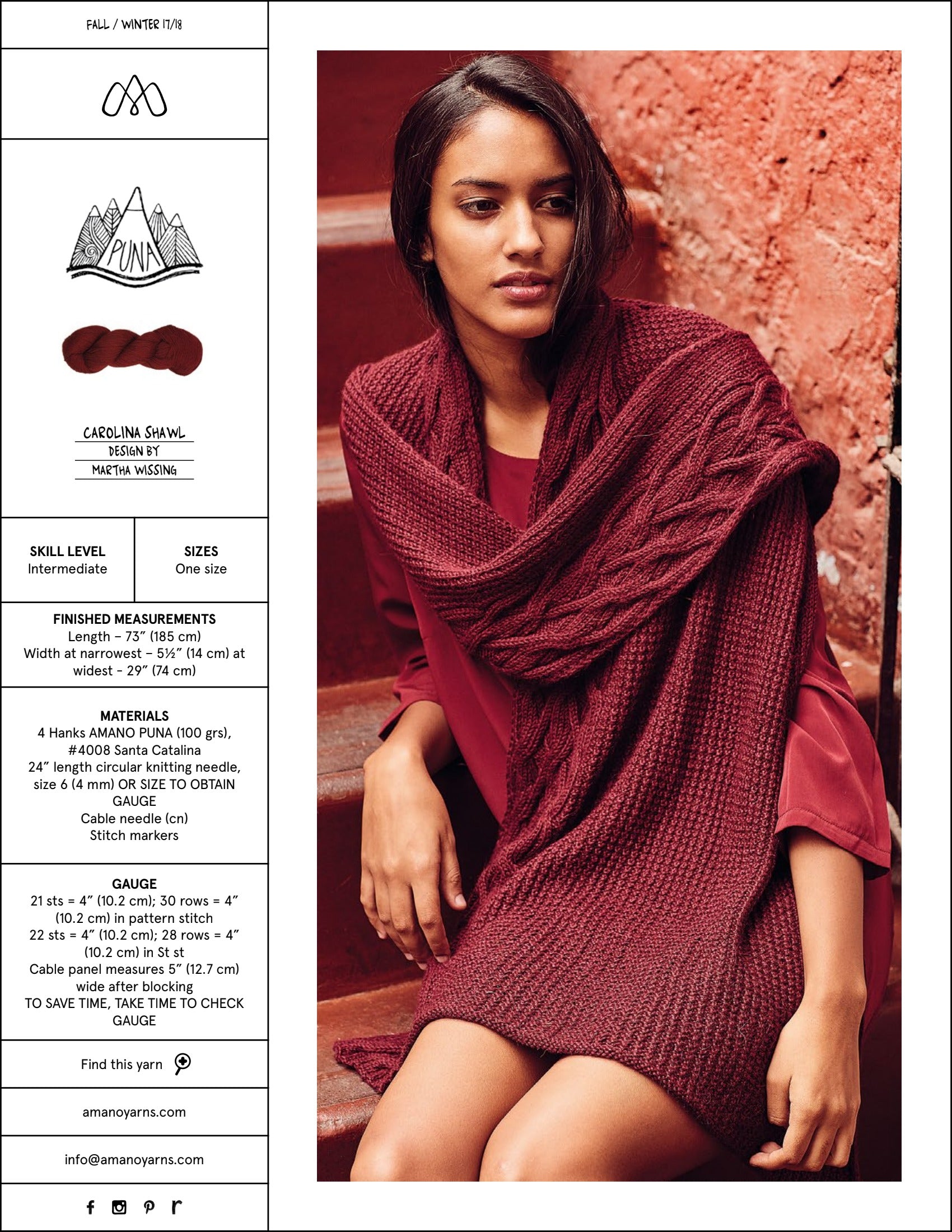 AMANO Carolina Shawl Wrap Knitting Pattern
