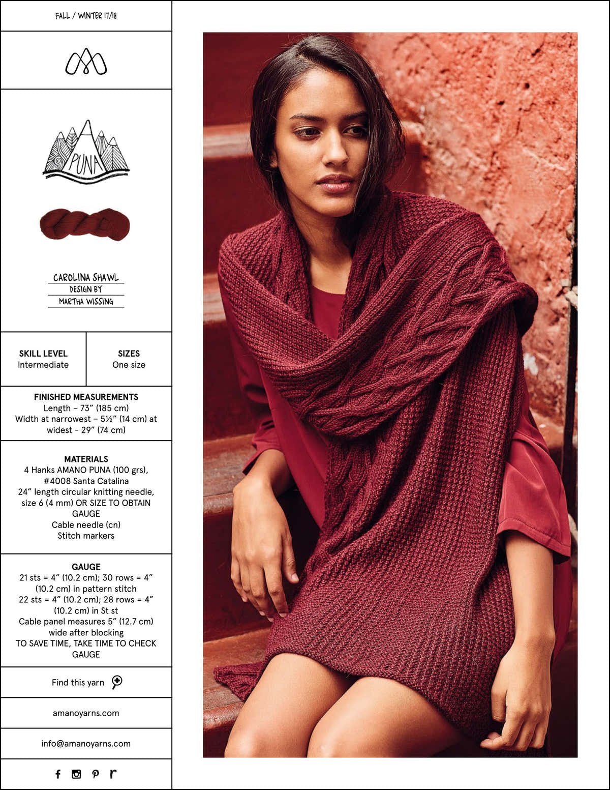 AMANO Carolina Shawl Wrap Knitting Pattern
