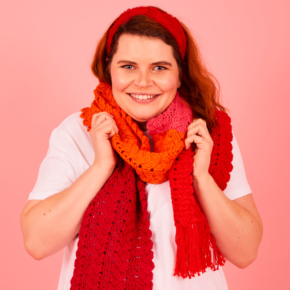 Paintbox Yarns Cheerful Cable Scarf Crochet Pattern