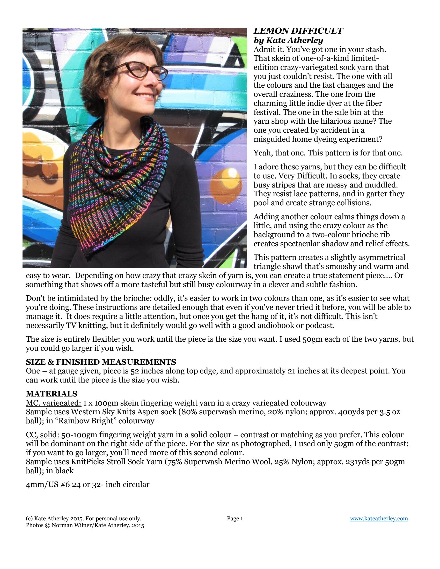 Kate Atherley Lemon Difficult Wrap Knitting Pattern
