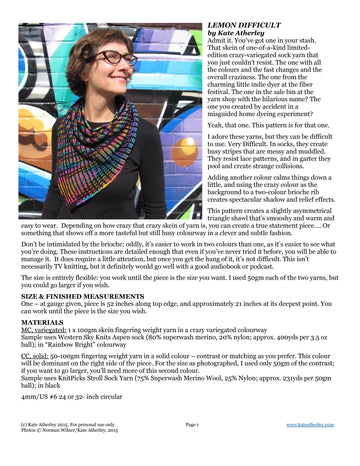 Kate Atherley Lemon Difficult Wrap Knitting Pattern
