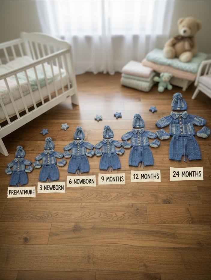 "Nathan" 4 piece set, with 8 size options  from Premature to 24 Months