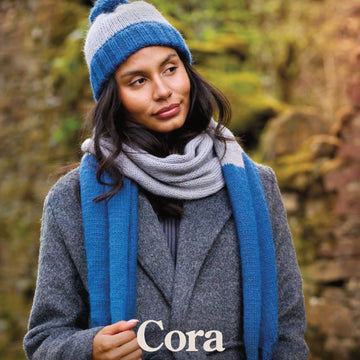 Cora Knitted I-Cord Tassel Scarf & Hat in Fable Brushed Aran
