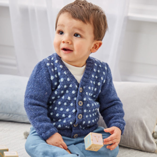 Sirdar Dotted V-Neck or Round Neck Cardigan in Snuggly Heirloom