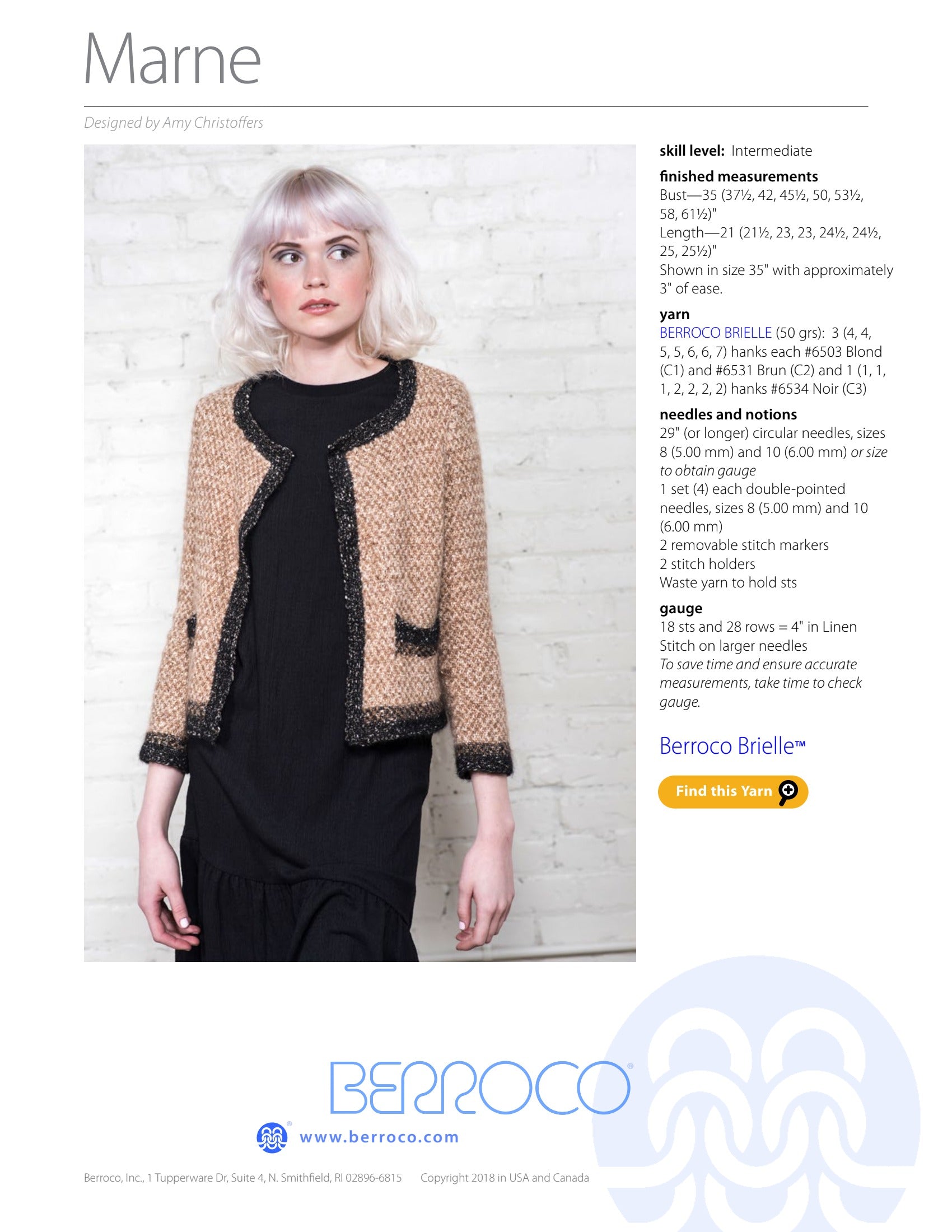 Berroco Marne Cardigan Knitting Pattern