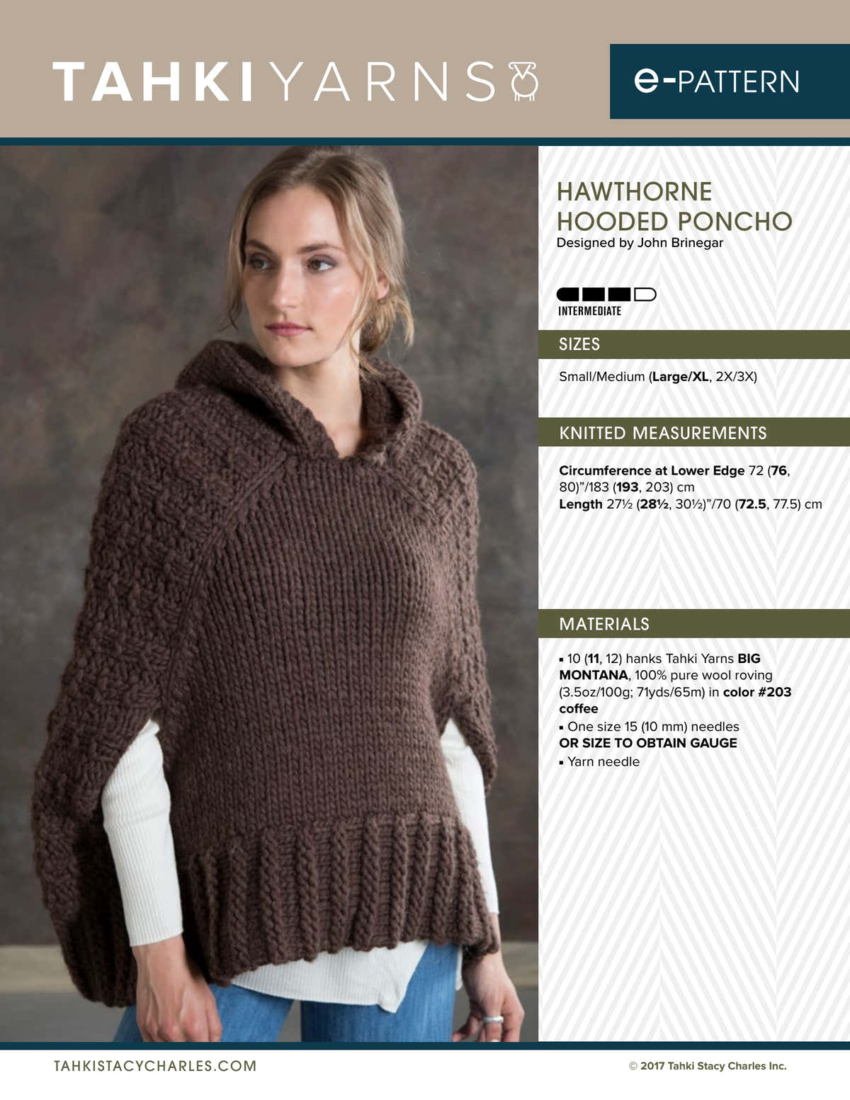 Tahki Yarns Hawthorne Hooded Poncho Knitting Pattern