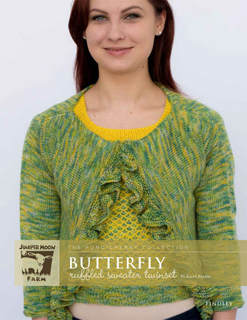 Butterfly Ruffled Sweater Twinset in Juniper Moon Farm Findley Dappled