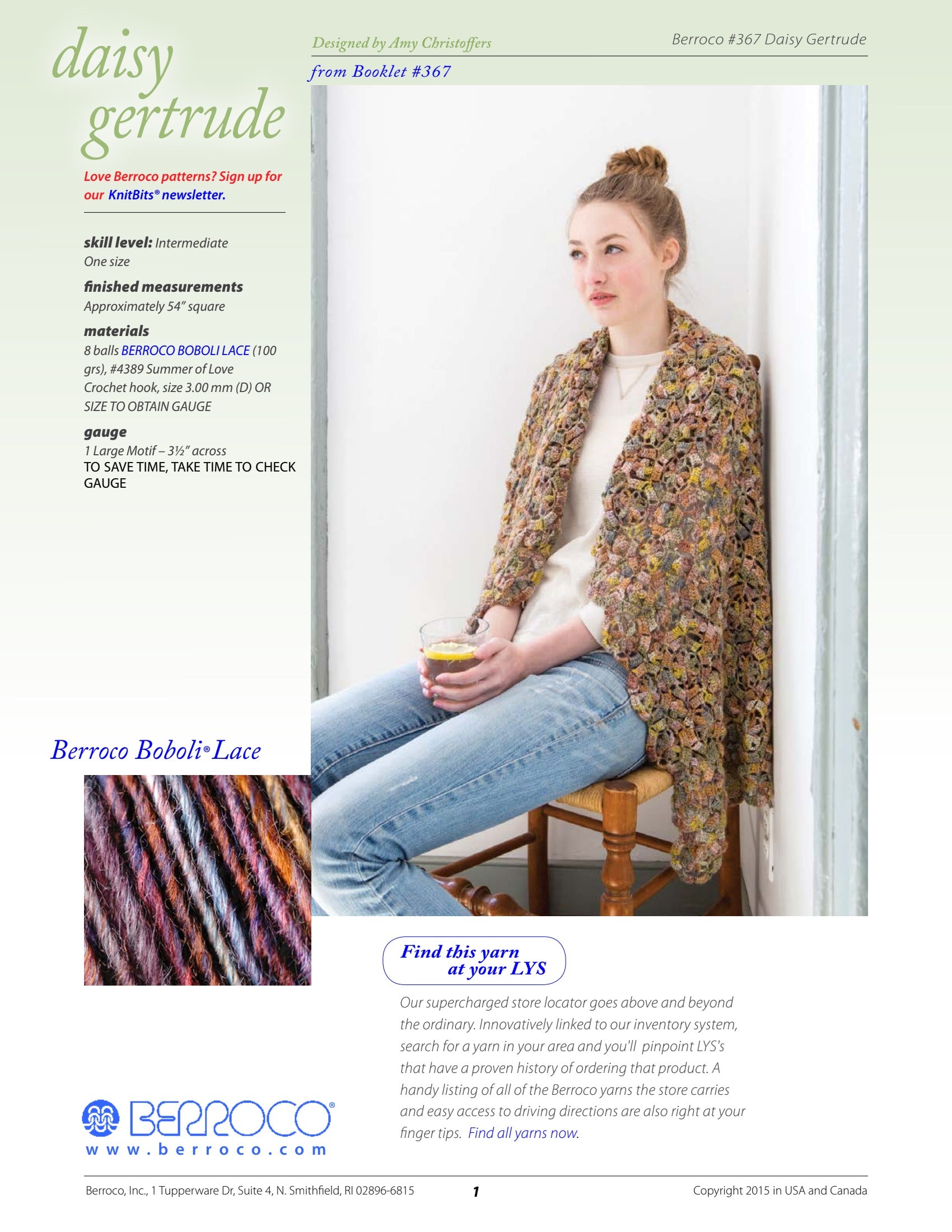 Berroco Daisy Gertrude Shawl Crochet Pattern