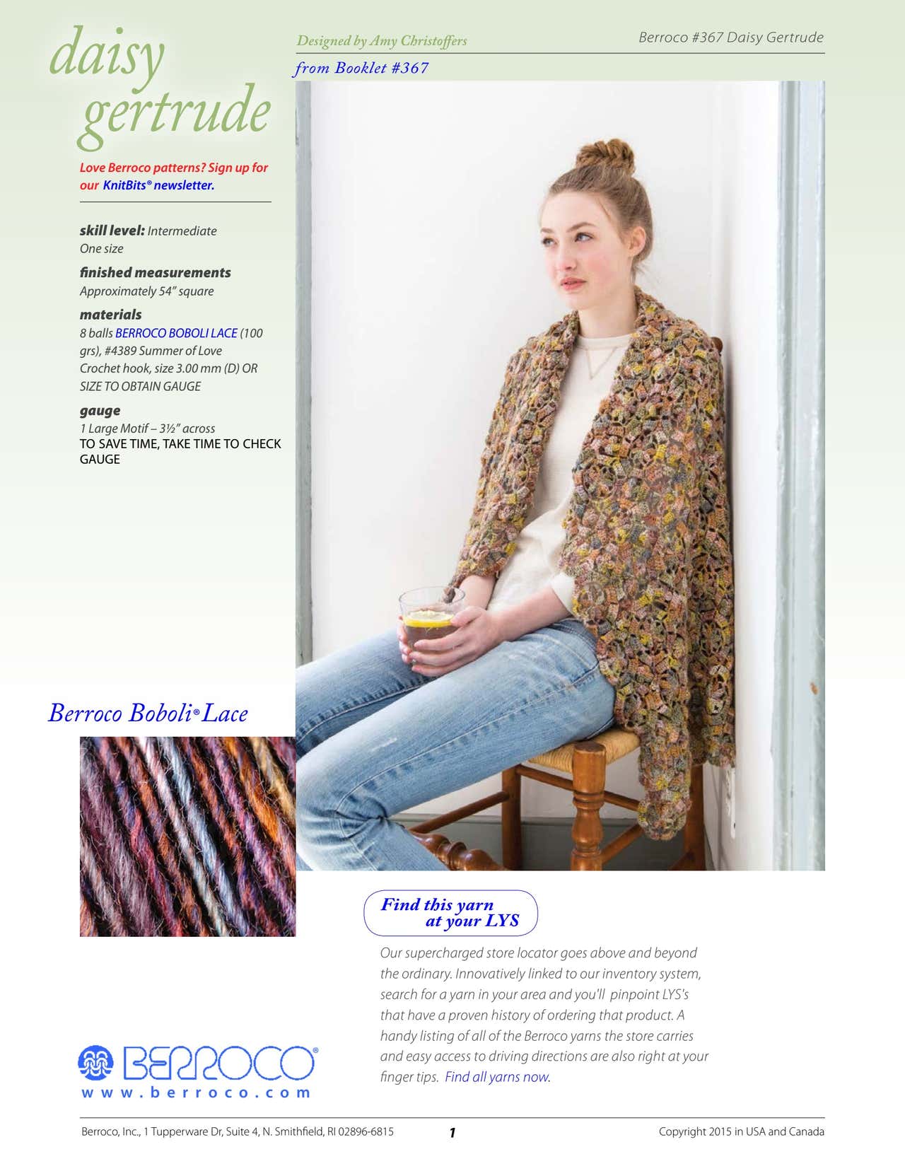Berroco Daisy Gertrude Shawl Crochet Pattern