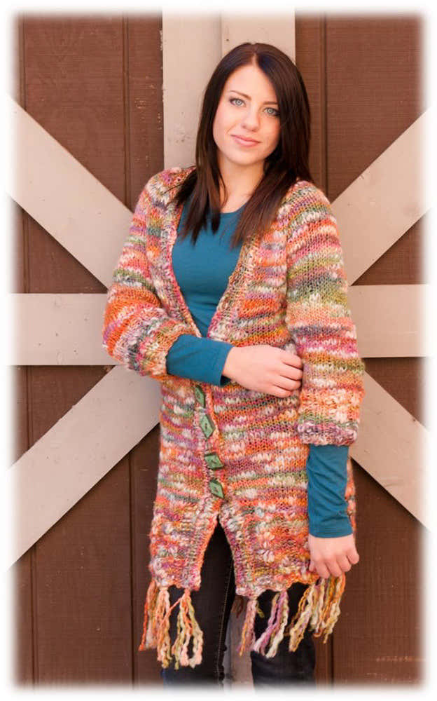 Women's Braided Cable Cardigan in Plymouth Yarn Sophia Tweed