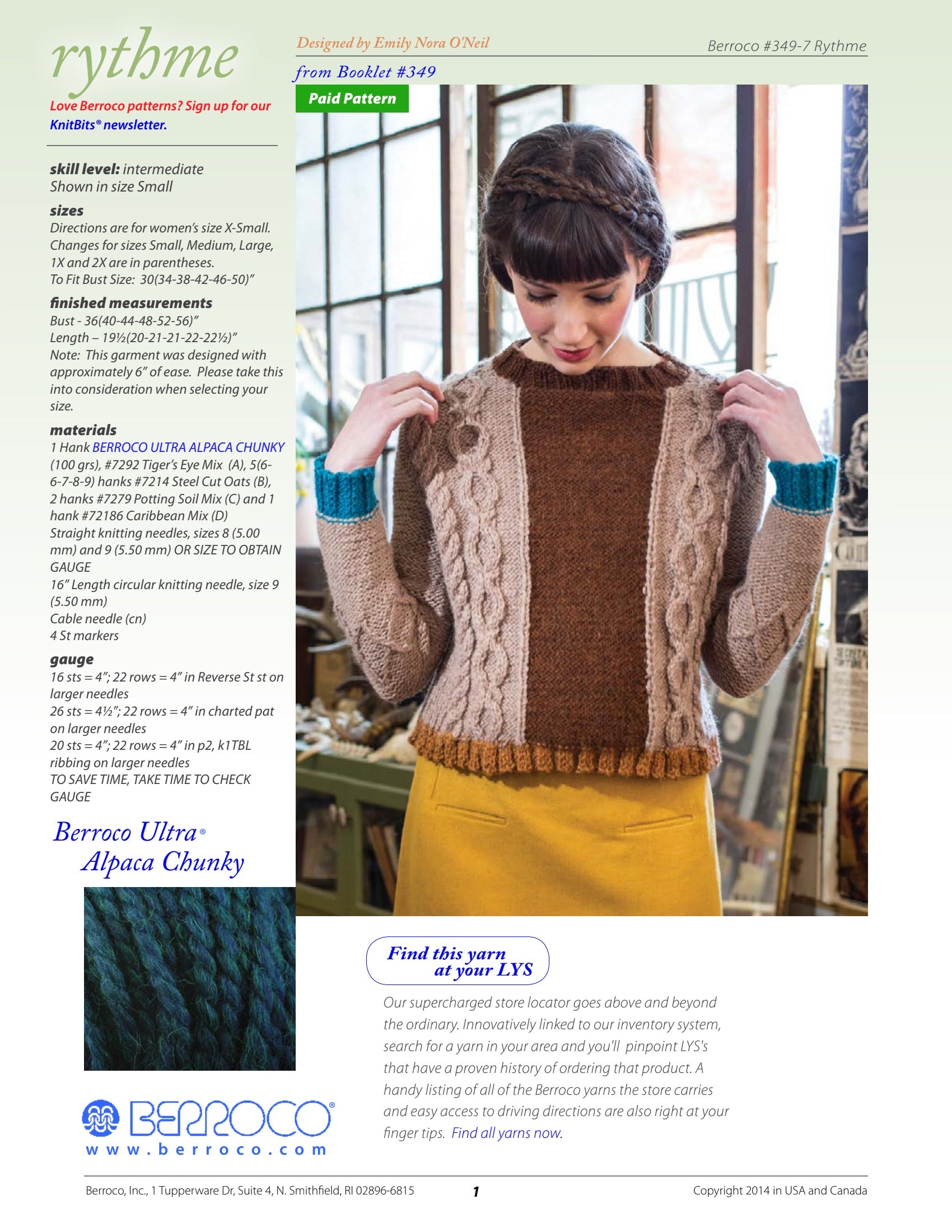 Berroco Rythme Jumper Knitting Pattern