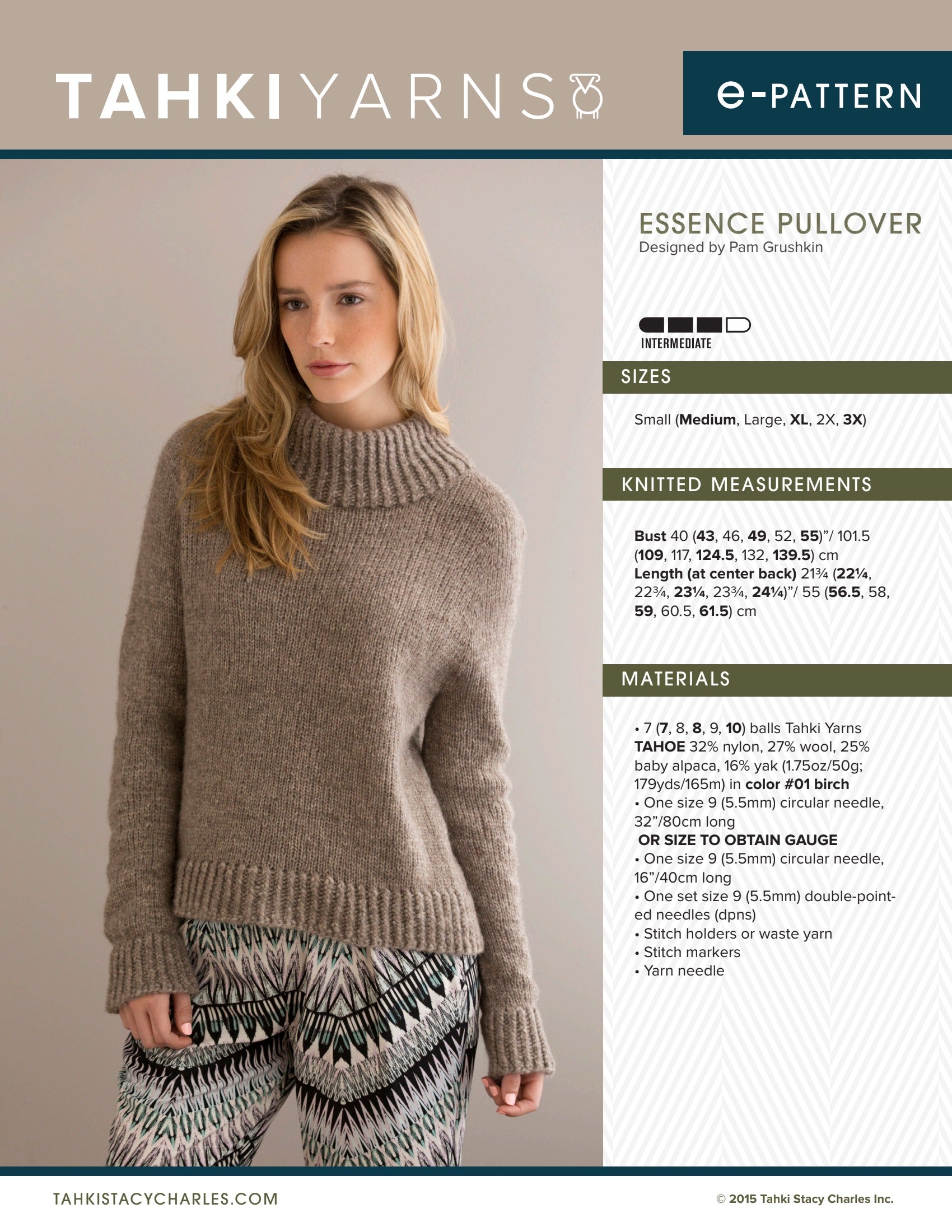 Tahki Yarns Essence Pullover Knitting Pattern