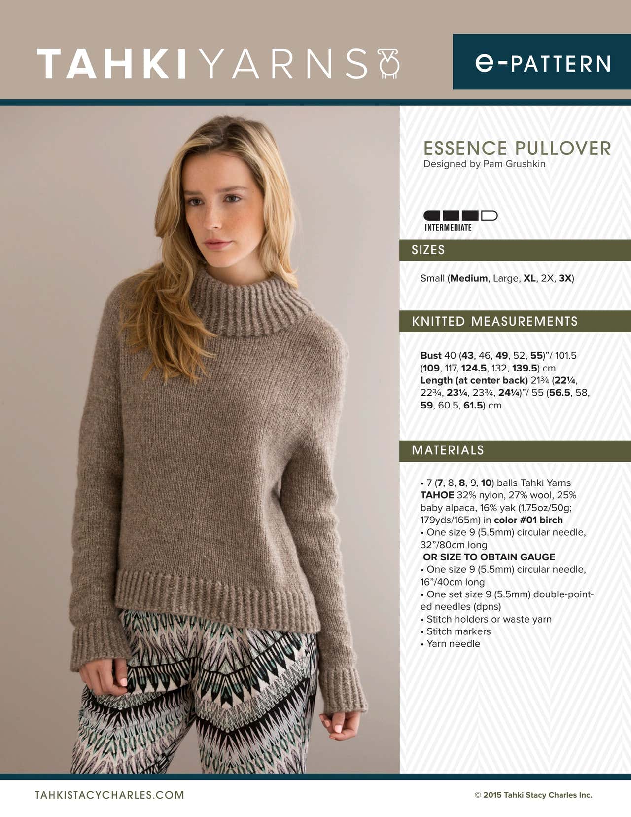 Tahki Yarns Essence Pullover Knitting Pattern