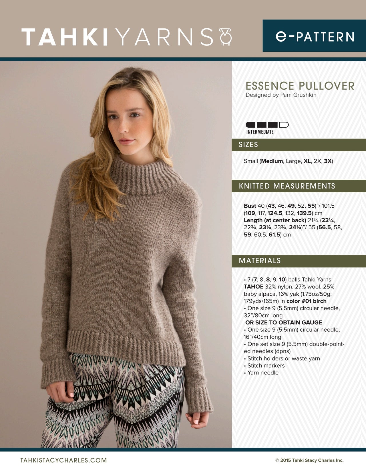 Tahki Yarns Essence Pullover Knitting Pattern