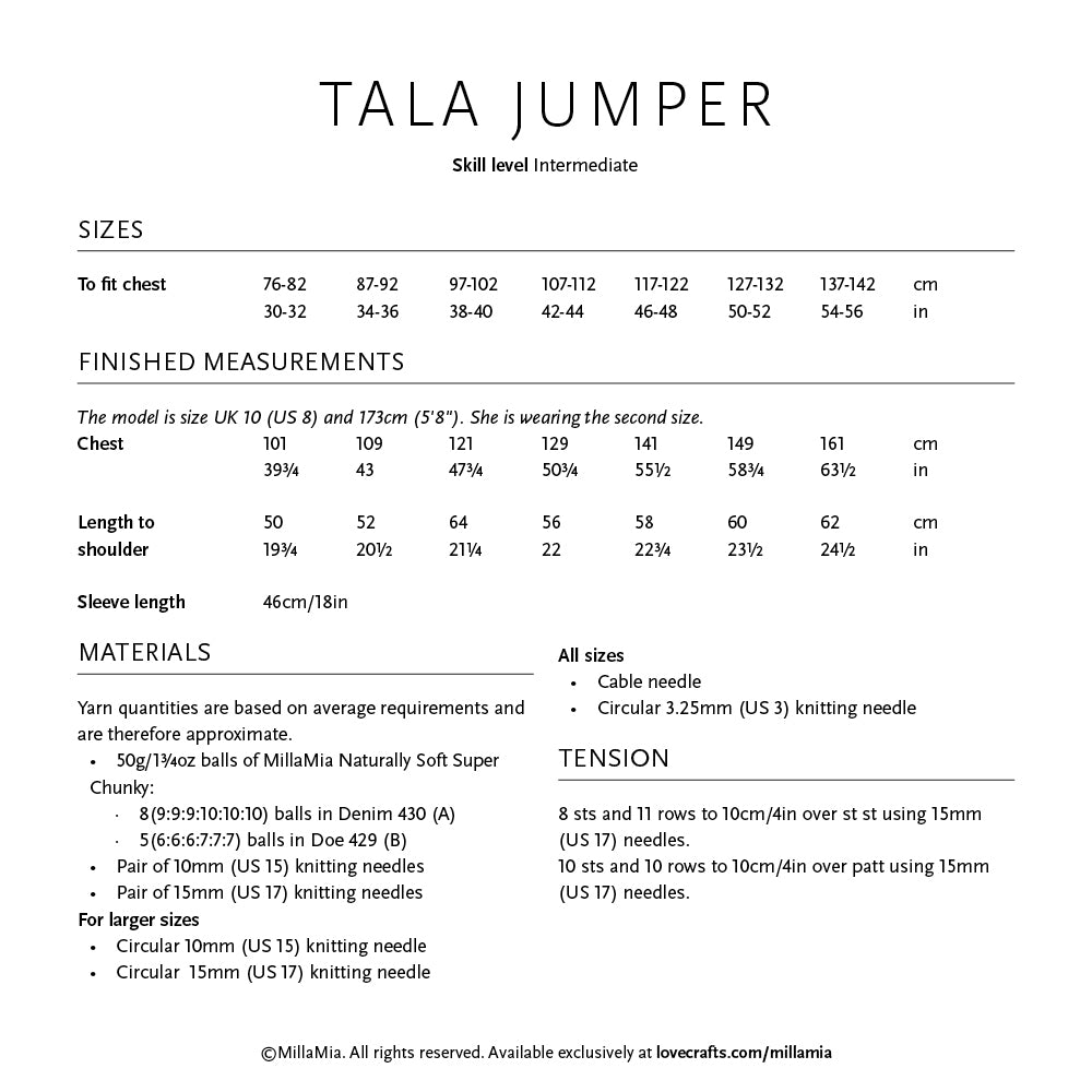 MillaMia Tala Jumper Knitting Pattern