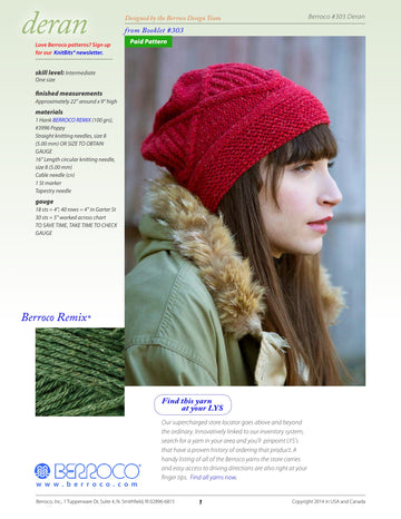 Berroco Deran Hat Knitting Pattern