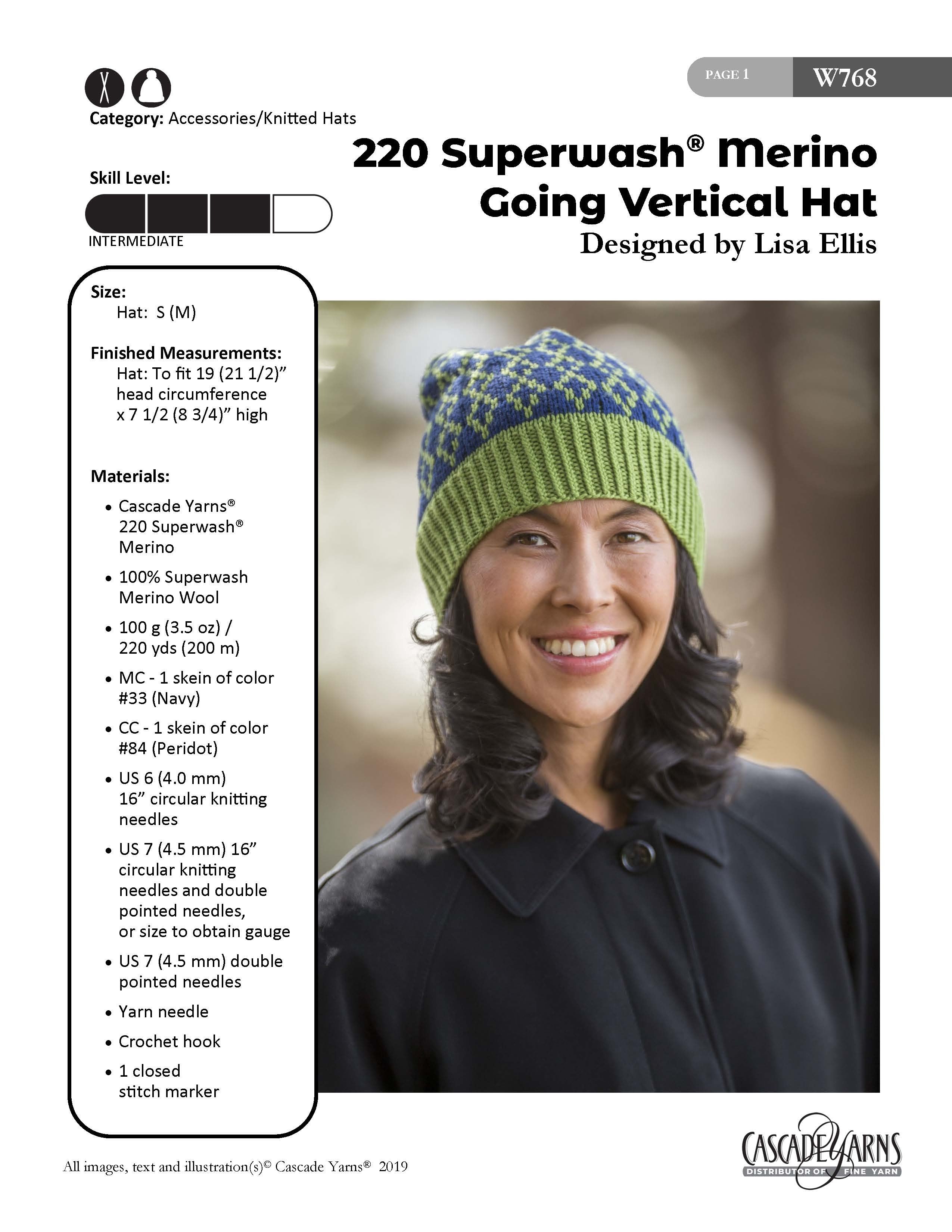 Cascade Yarns W Going Vertical Hat Knitting Pattern