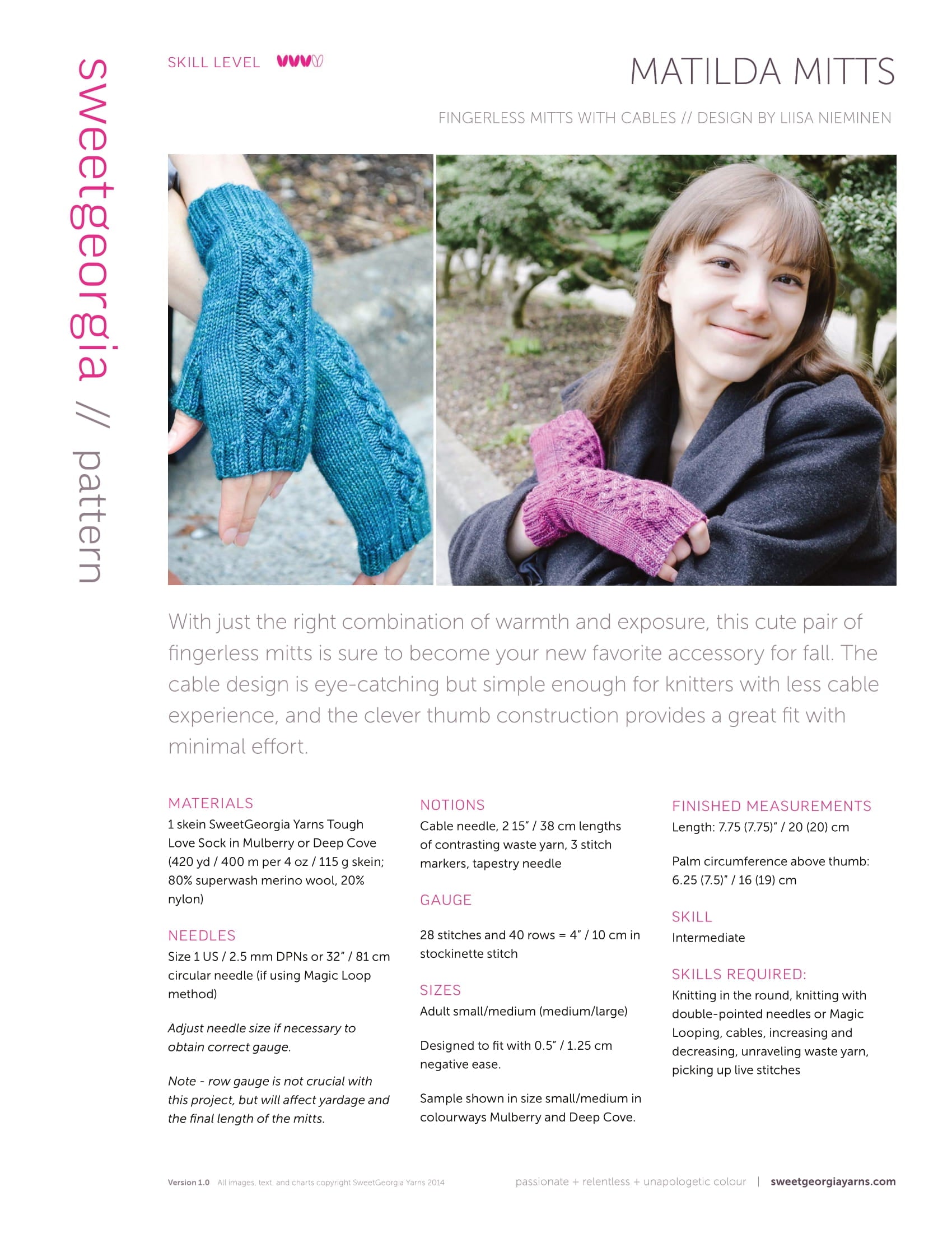 SweetGeorgia Matilda Mitts Gloves Knitting Pattern