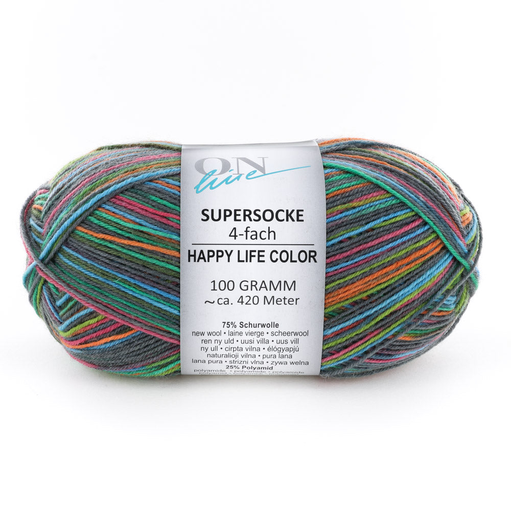 OnLine Supersocke 369 Happy Life - Color Yarn - Superwash Wool 4 Ply