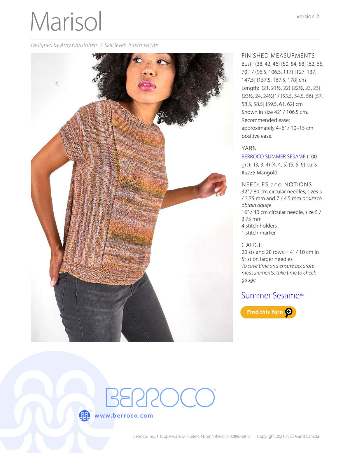 Berroco Marisol Jumper Knitting Pattern