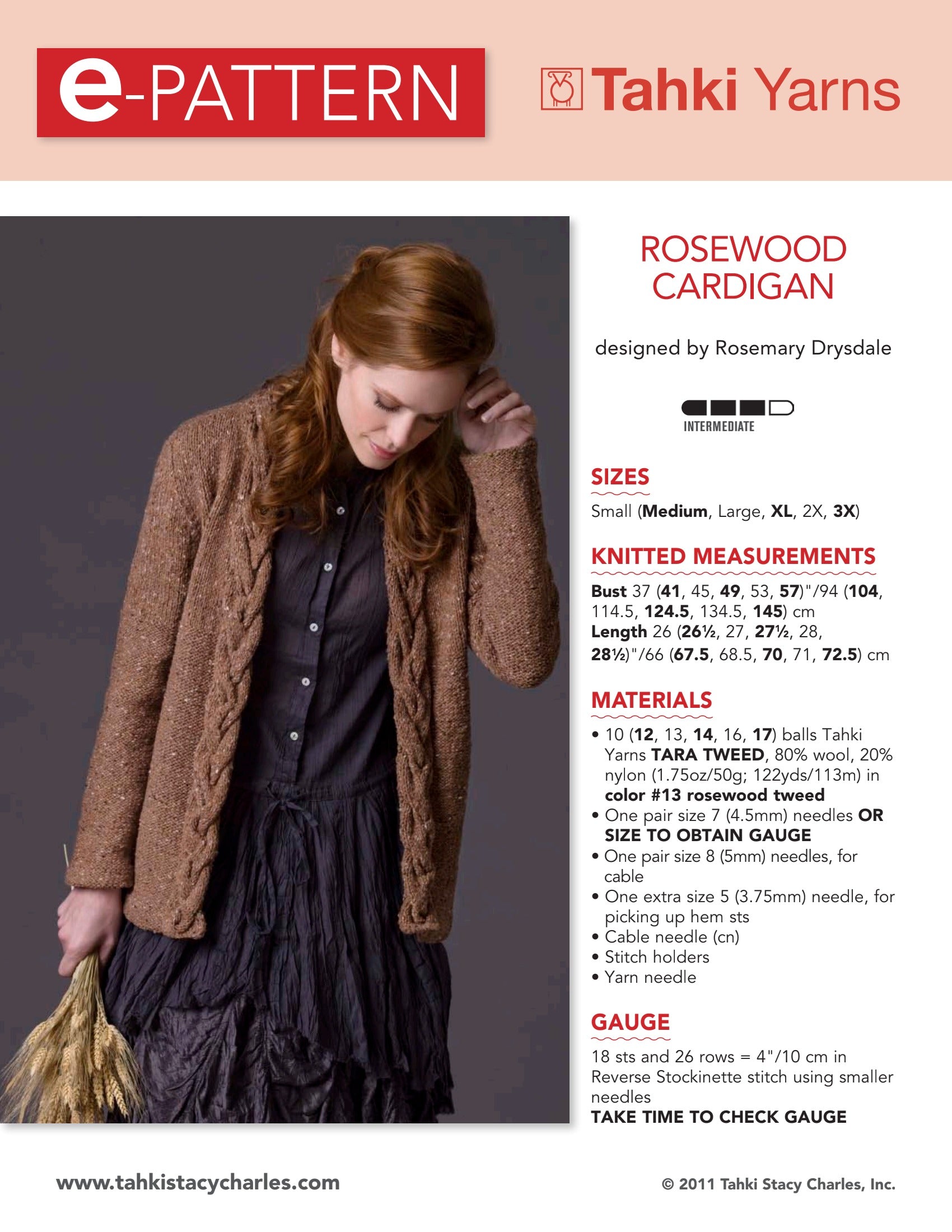 Tahki Yarns Rosewood Cardigan Knitting Pattern