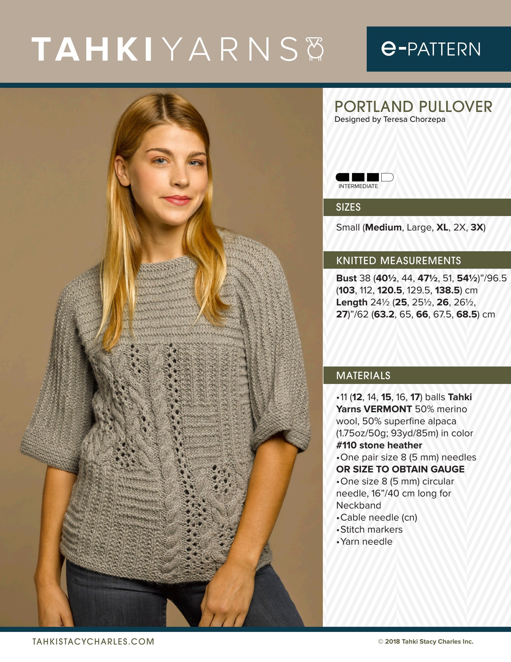 Tahki Yarns Portland Pullover Knitting Pattern