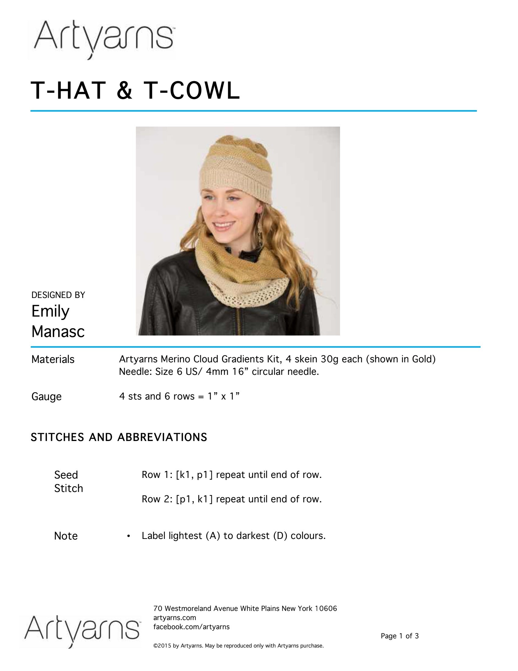 Emily Manasc T-Hat & T-Cowl Knitting Pattern