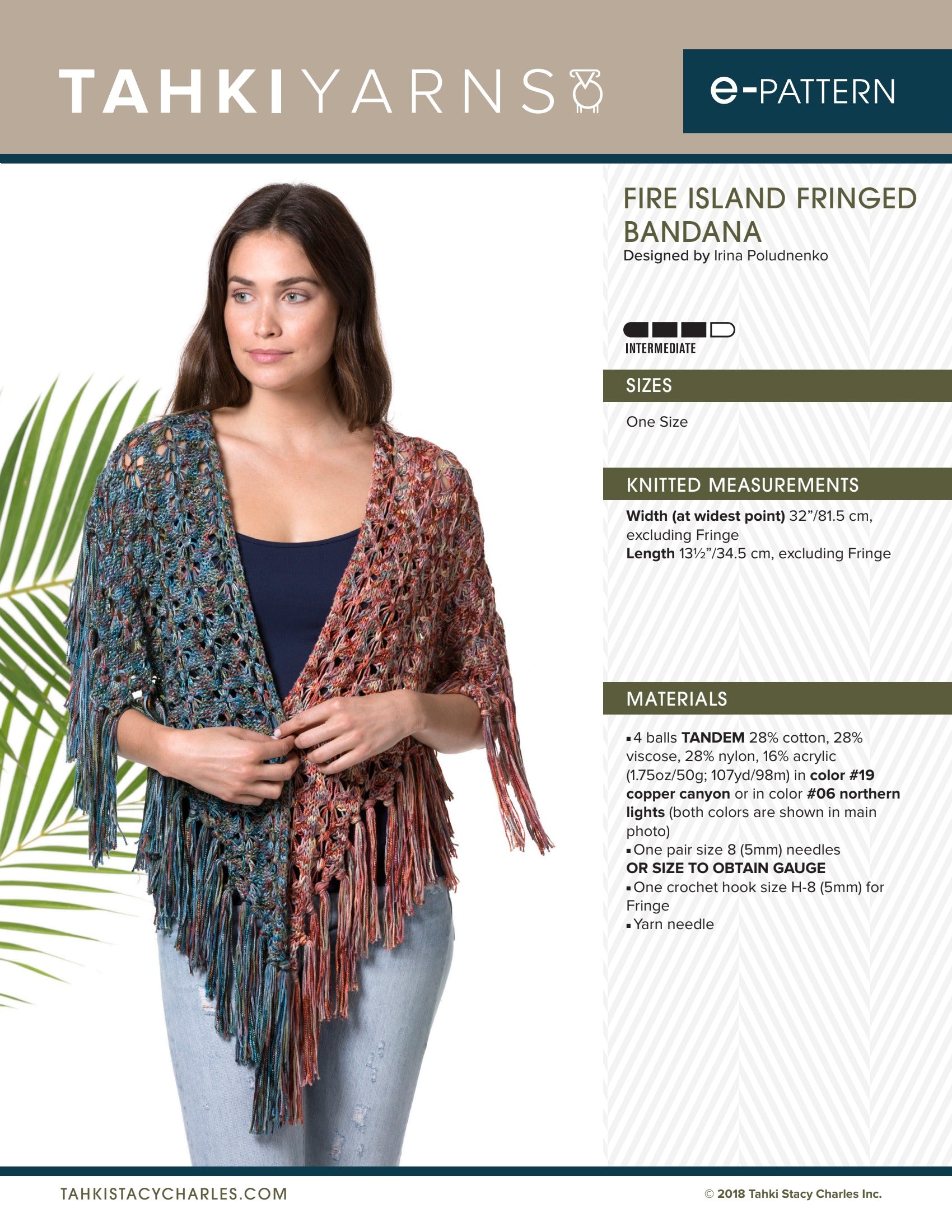 Tahki Yarns Fire Island Fringed Bandana Knitting Pattern