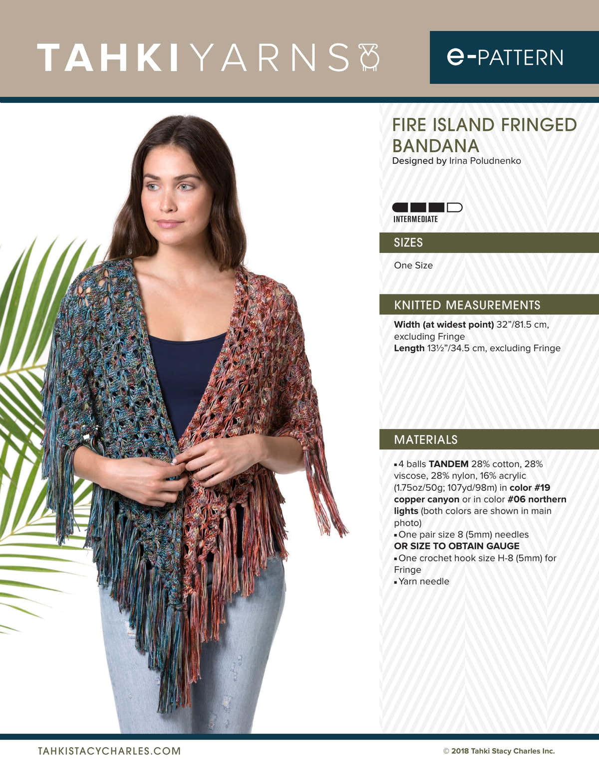 Tahki Yarns Fire Island Fringed Bandana Knitting Pattern