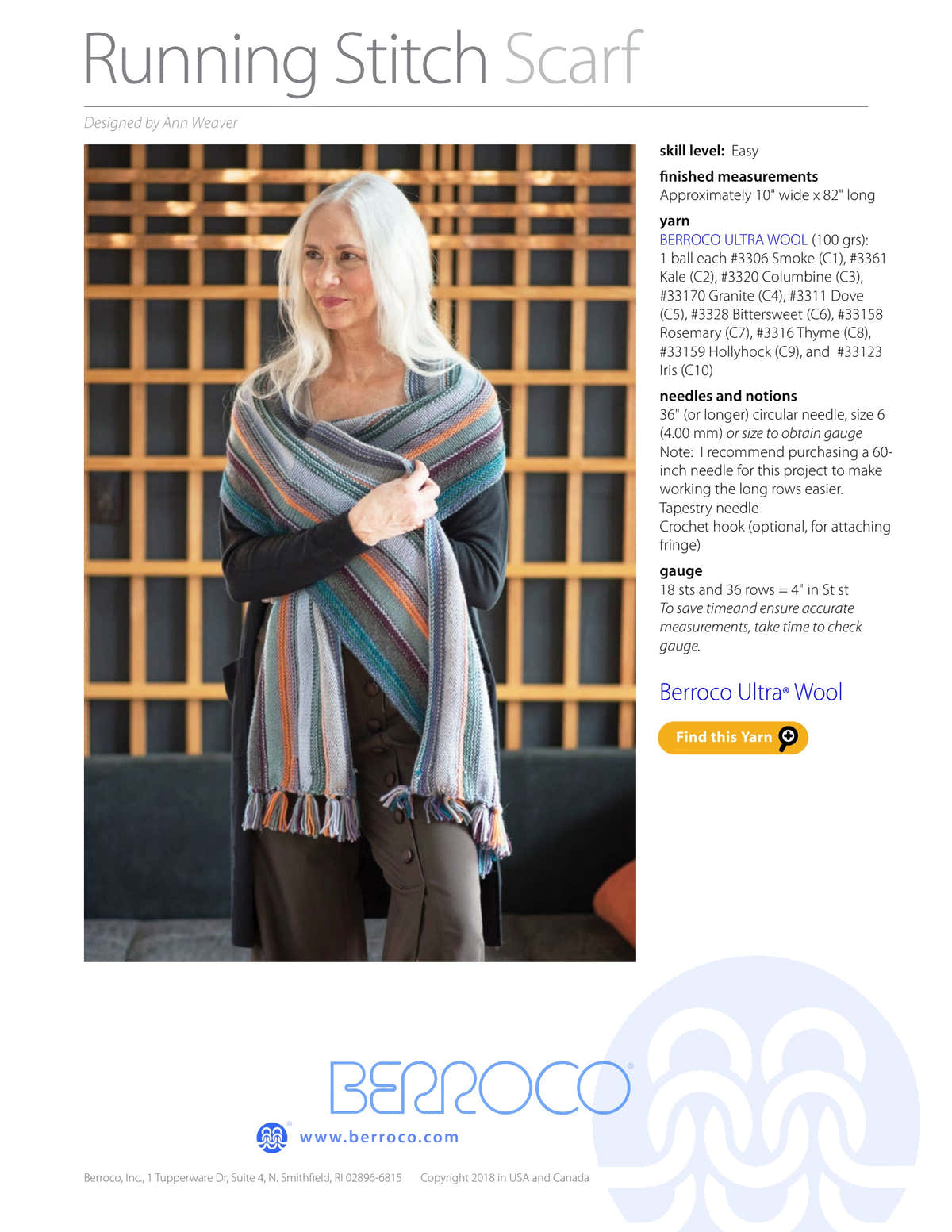 Berroco Running Stitch Scarf Knitting Pattern