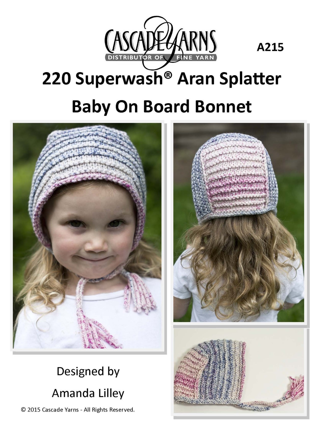 Splatter Baby On Board Bonnet in Cascade Yarns 220 Superwash® Aran - A215 - Free PDF