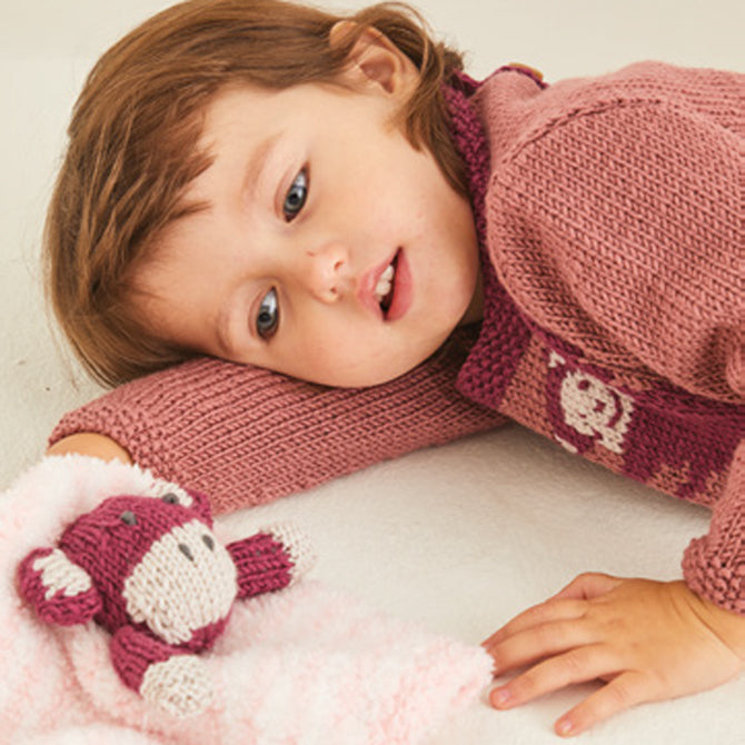 Sirdar Baby Sweater with Monkey Motif and Toy Knitting
