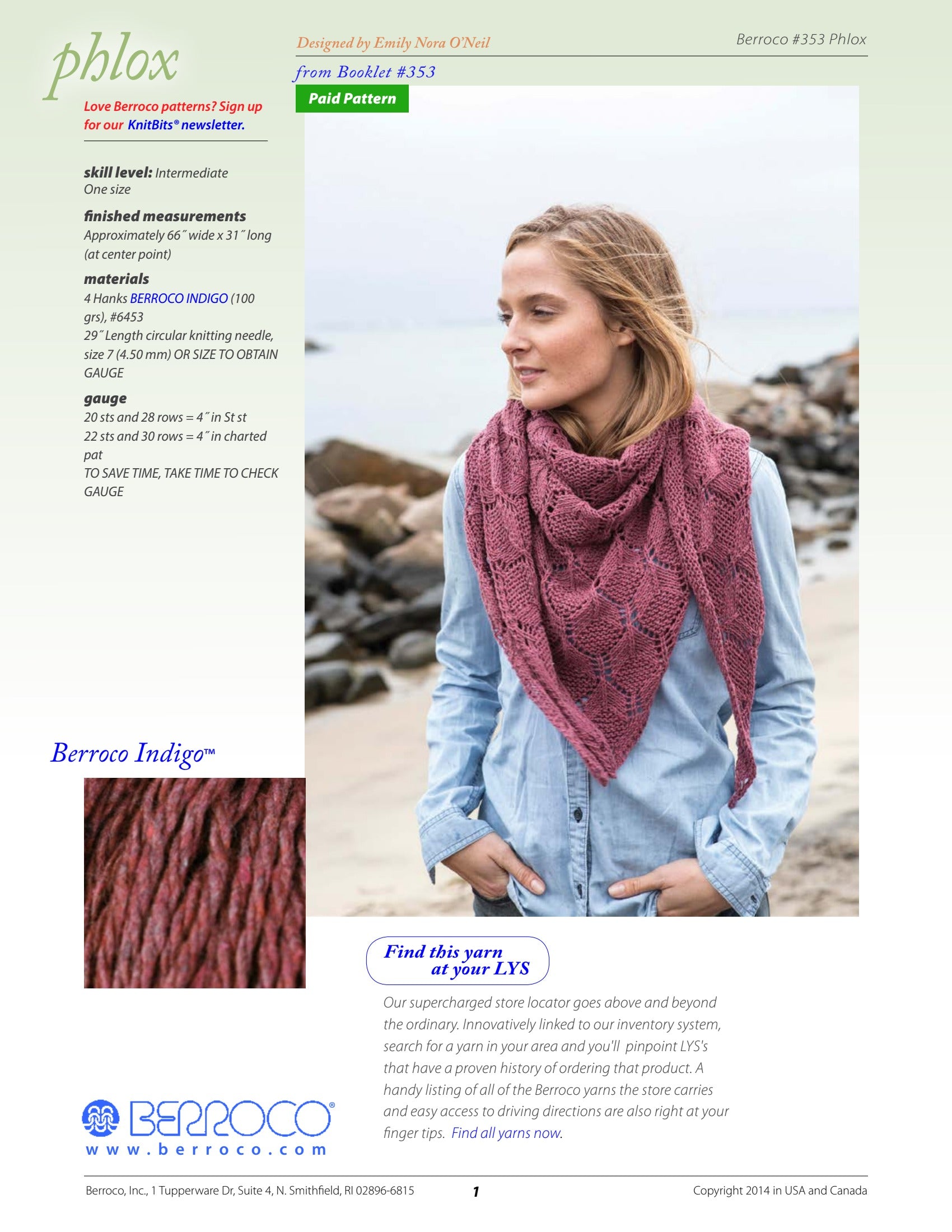 Berroco Phlox Wrap Knitting Pattern