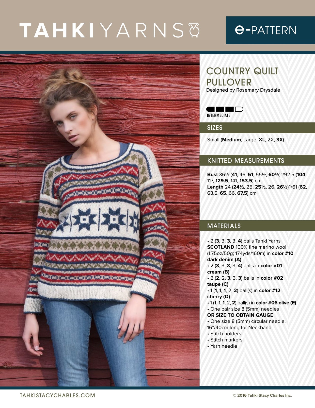 Tahki Yarns Country Quilt Pullover Knitting Pattern