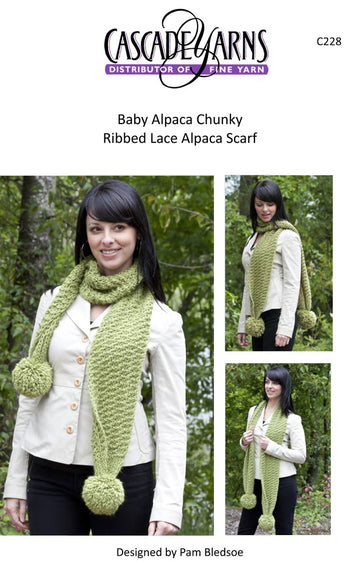 Ribbed Lace Scarf in Cascade Baby Alpaca Chunky - C228 - Free PDF