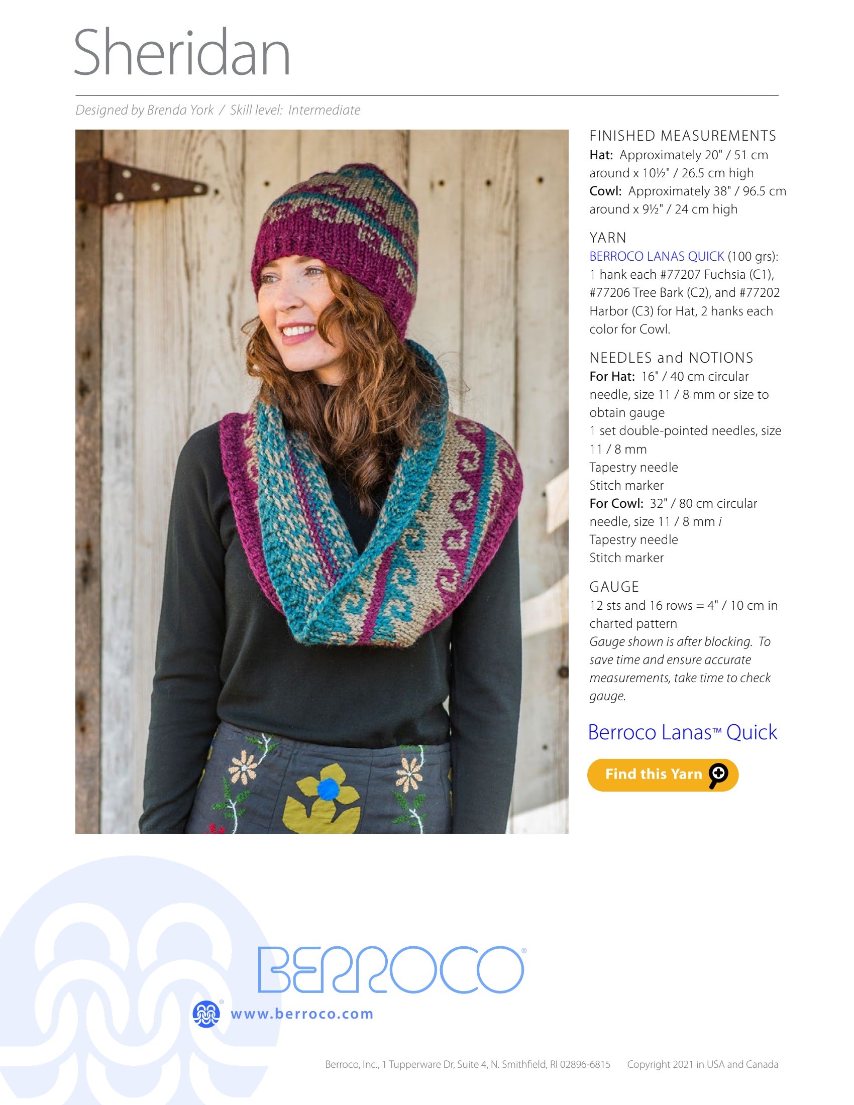 Berroco Sheridan Cowl Knitting Pattern